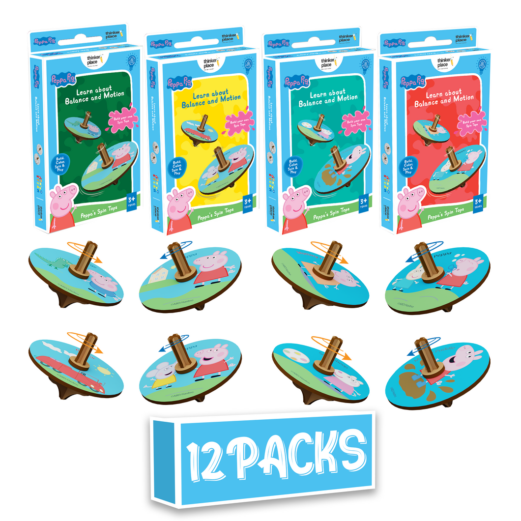 Peppa's DIY Spinning Tops (12 Packs) - Learn Balance & Motion